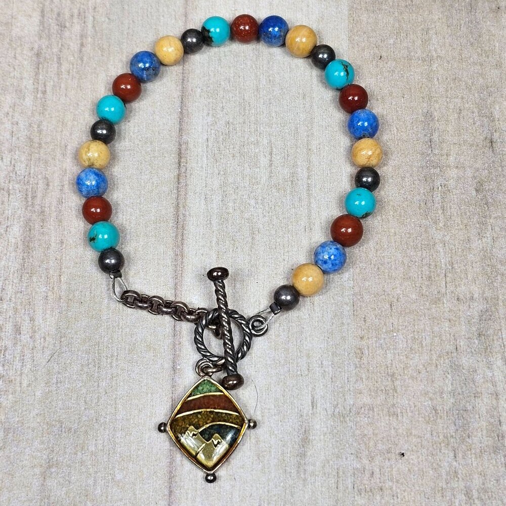 Carolyn Pollack‎ Bracelet .925 Silver Southwestern Stone Beaded Toggle